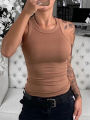Women Solid Round Neck Ribbed Tank Top Camisole Women Summer Basic Elastic Tank Top O Neck Solid Tank Top.