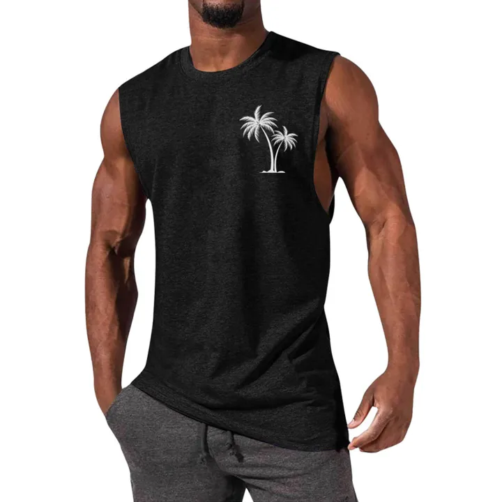 2025%20Men'S%20Muscle%20Fitness%20Shirt%20Sports%20T-Shirt%20Gym%20Training%20Shirt%20Summer%20Casual%20Vest%20Tree%20Print%20Sleeveless%20Round%20Neck%20-%20Image%207