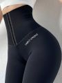 Women's High Waist Tummy Control Leggings Button Closure Butt Lifting Stretch Yoga Workout Pants.