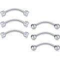 6Pcs Stainless Steel Rook Daith Earrings, Belly Lip Ring Eyebrow Studs Cartilage Tragus Cubic Zirconia Barbell Body Piercing. 