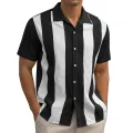 Summer Men's Clothing Luxury Suit Sollar Striped Shirts Leisure Streetwear Button-down Short Sleeve Fashion Retro Popular Blouse. 
