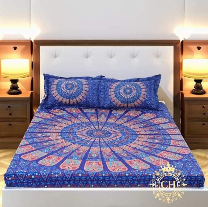 Eid New Collection Panel Bedsheet king size(8feet/7.5 feet) with 2 pillows cover