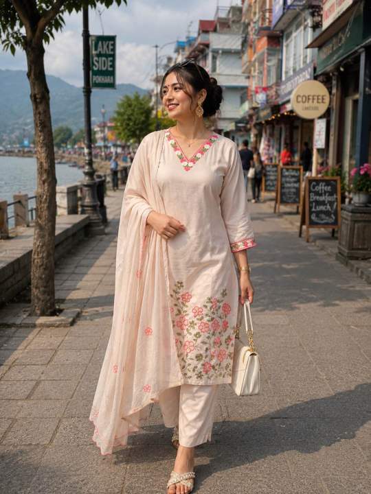 Designer Cotton Kurti with Floral Work