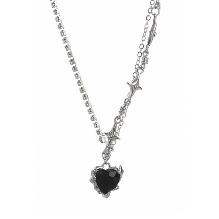 Y2K%20Sweet%20Cool%20Style%20Black%20Love%20Heart%20Pendant%20Necklace%20for%20Women%20Star%20Inlaid%20Rhinestone%20Clavicle%20Chain%20Asymmetric%20Necklace%20for%20Women%20Teen%20Girls%20Gift%20-%20Image%208