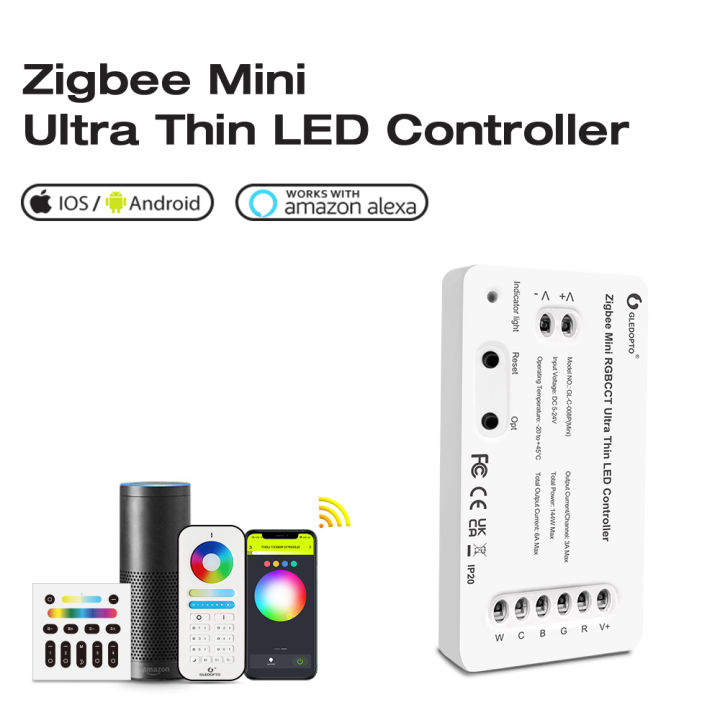 TUYA Zigbee 3.0 Mini RGBCCT RGBW CCT DIM LED Controller DC 5V 12V 24V Smart Dimmer With 6 Zone RF 2.4G Remote Frequency Adjusta