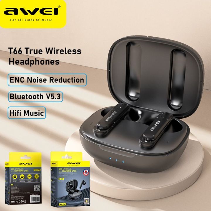 Awei T66 Bluetooth 5.3 Earphones TWS Wireless Earbuds Stereo Headphones