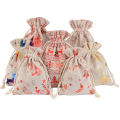 10pcs/lot Linen Christmas Cotton Bags  10x14 13x18cm Candy Gifts Jewelry Packaging Bags Drawstring Gift Bag & Pouches. 