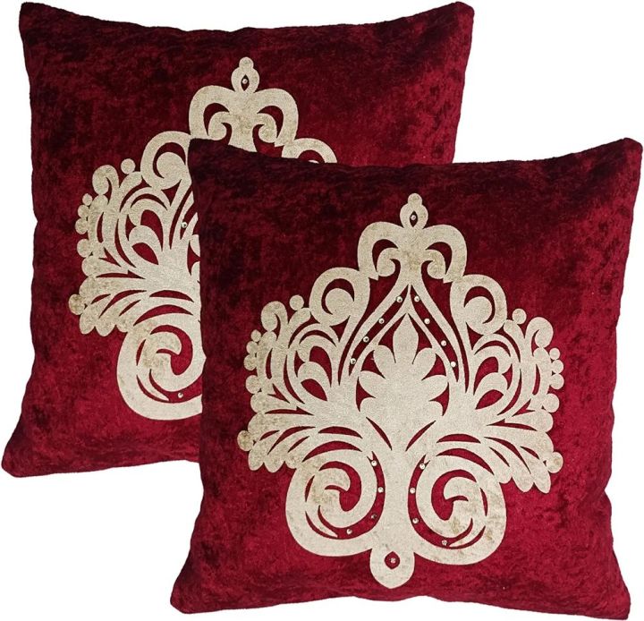 2 PCS Maroon Laser Applique Cushion Cover (pack,2) Luxury Design