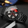 2PCS Fashion Men Sports Watches 3d Car Wheel Stainless Steel Band Wrist Watch Men's Quartz Watch Bracelet Set（Without Box）. 