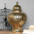 Decorative Jar Ginger Jar Vase Decor Vintage Ginger Jar with Lid Carved Lattice Decorative Temple Jar Stunning Home Decor Intricate Ginger Jars Storage Jar. 