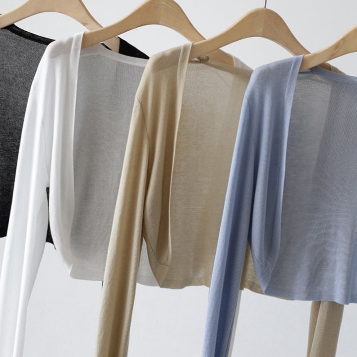 Short%20Ice%20Silk%20Knitted%20Sun%20Protection%20Cardigan%20Women's%20Thin%20Summer%20Suspender%20Skirt%20Layered%20Gauze%20Jacket%20Air-conditioned%20Cover%20Up%20-%20Image%202