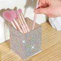 Bling Pen Container with 3 Slots Pencil Holder Makeup Brush Storage Box Rhinestone Desktop Dressing Table Organizer Tool. 