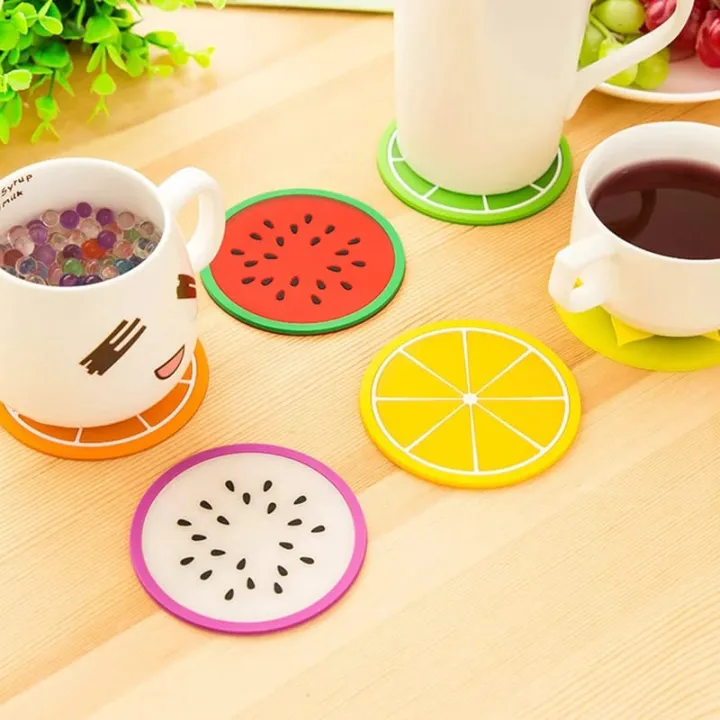4 Pcs Fruit Shape Silicone Cup Coasters – Heat Resistant Tea Mug Mats ...