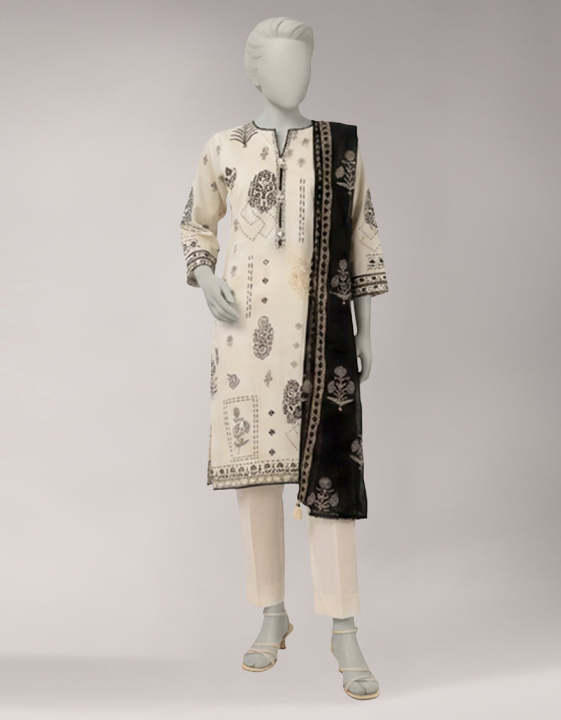 Junaid Jamshed  Women Unstitched 3 Piece JLAWN-S-26-3873 MONOCHROME-03 JLAWN-S-26-3873 MONOCHROME-03