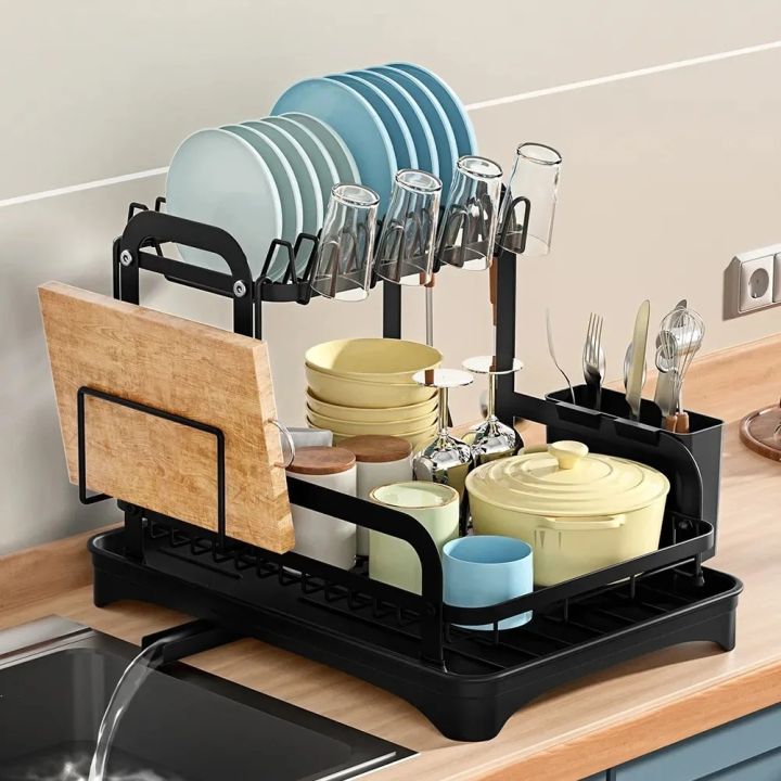 Tableware Draining Racks 2 Tier Dish Bowl Drainer Storage Rack Kitchen Dish Drying Rack with ...