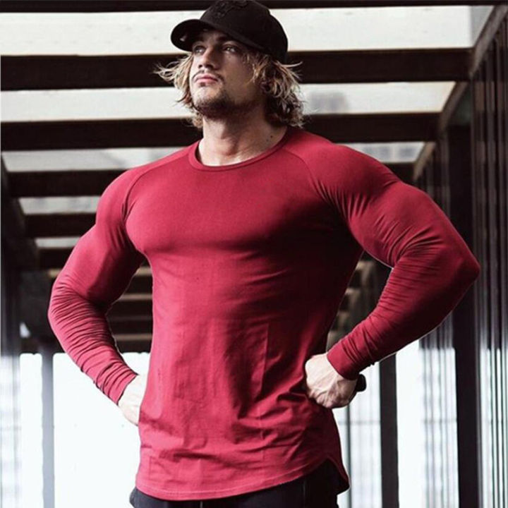 Autumn Winter Fashion Cotton Long Sleeve T-shirt Mens Gym T Shirts Male Bodybuilding Tee Shirts Casual Tops for Men Sportswear