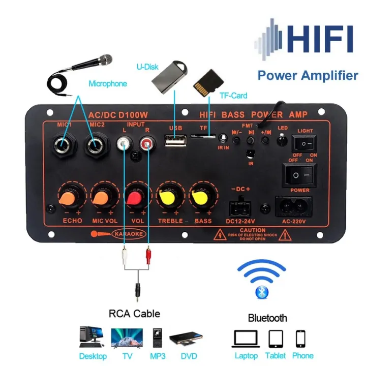 220V%2012V%20300W%20Digital%20Bluetooth%20Amplifier%20Board%20Subwoofer%20Dual%20Microphone%20Karaoke%20Amp%20Speaker%20Home%20Theater%20DIY%20Rechargable%20Version%20300W%20-%20Image%204