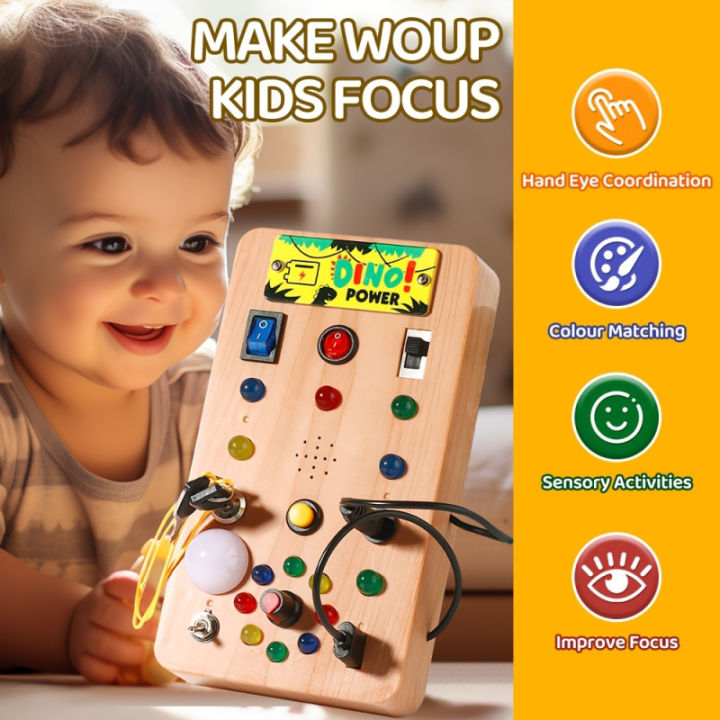 Children's Montessori LED Light Busy Board Simulation Switch Power Board Busy Light Button Puzzle Early Education Learning Toy