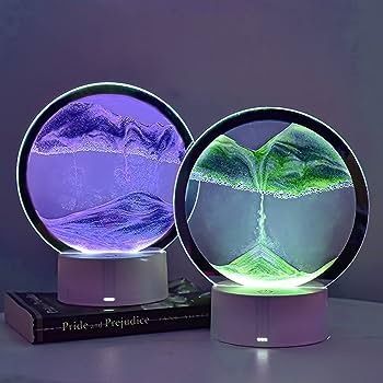 Moving Sand Art Picture, Round Glass 3D Deep Sea, Sandscape in Motion Display, Flowing Sand Frame