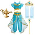 Kids Arabian Princess Dress Girls Halloween Jasmine Costume Children Carnival Cosplay Party Disguise Girl Sequins Pageant Outfit.