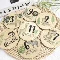 7pcs Newborn Photography Props Baby Milestone Card Animal Print Wooden Monthly Recording Commemorative Cards Baby Shower Gifts. 