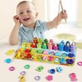 6 in 1 Wooden Montessori Learning Toy, Magnetic Fishing Game, 6-in-1 Wooden Blocks Puzzle Board Set Numbers, Fruits, Traffic, Characters, Animals, and Career Matching for Toddlers Preschool Montessori Counting Educational Wooden Toy. 