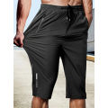 Men's Classic Shorts Summer Casual Sports High Elastic Waist Drawstring Cropped Pants Black Man Clothes Gym Running For Exercise. 