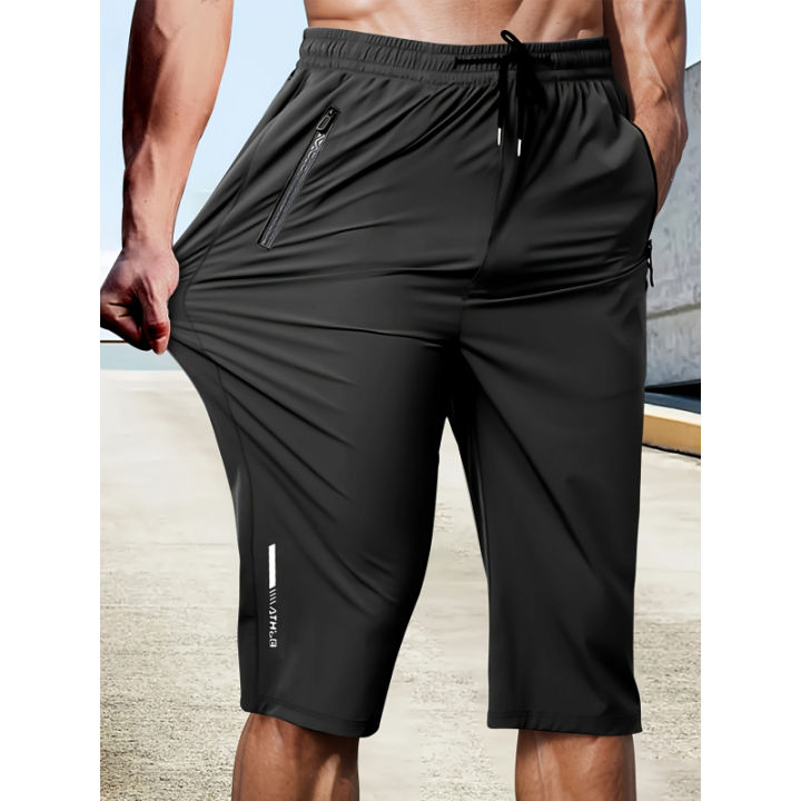 Men's%20Classic%20Shorts%20Summer%20Casual%20Sports%20High%20Elastic%20Waist%20Drawstring%20Cropped%20Pants%20Black%20Man%20Clothes%20Gym%20Running%20For%20Exercise%20-%20Image%203