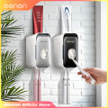 MENGNI Toothpaste Dispenser Wall-Mounted Bathroom Toothpaste Squeezer Punch-Free Toothbrush Holder Rack manual operation.