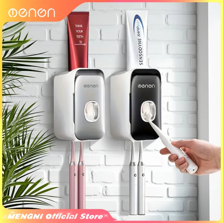 %EF%BB%BFMENGNI%20Toothpaste%20Dispenser%20Wall-Mounted%20Bathroom%20Toothpaste%20Squeezer%20Punch-Free%20Toothbrush%20Holder%20Rack%20manual%20operation%20-%20Image%202