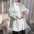 Handsome Men's Clothing Tops INCERUN 2024 Striped Patchwork Design Shirt Casual City Walk Comfortable Long Sleeved Blouse S-5XL. 