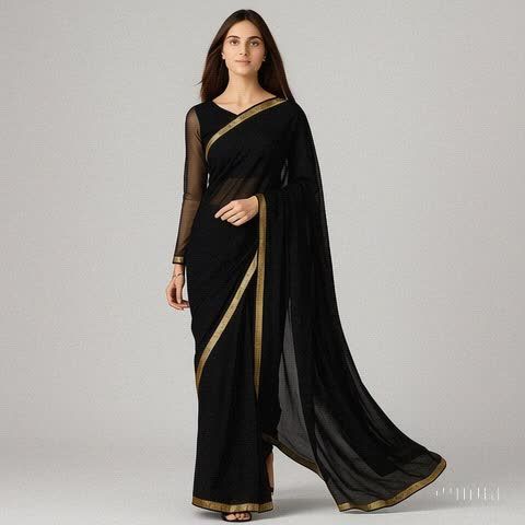 Women’s Stitched Chiffon Saree with Blouse and Petticoat - Ready to Wear| Women Stylish Chiffon Saree Stitched |  Saree For Girls with Full Blouse