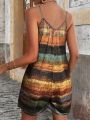 Summer Women's Jumpsuit Striped Print Elegant Sleeveless Shorts Plus Size Romper Casual Fashion. 