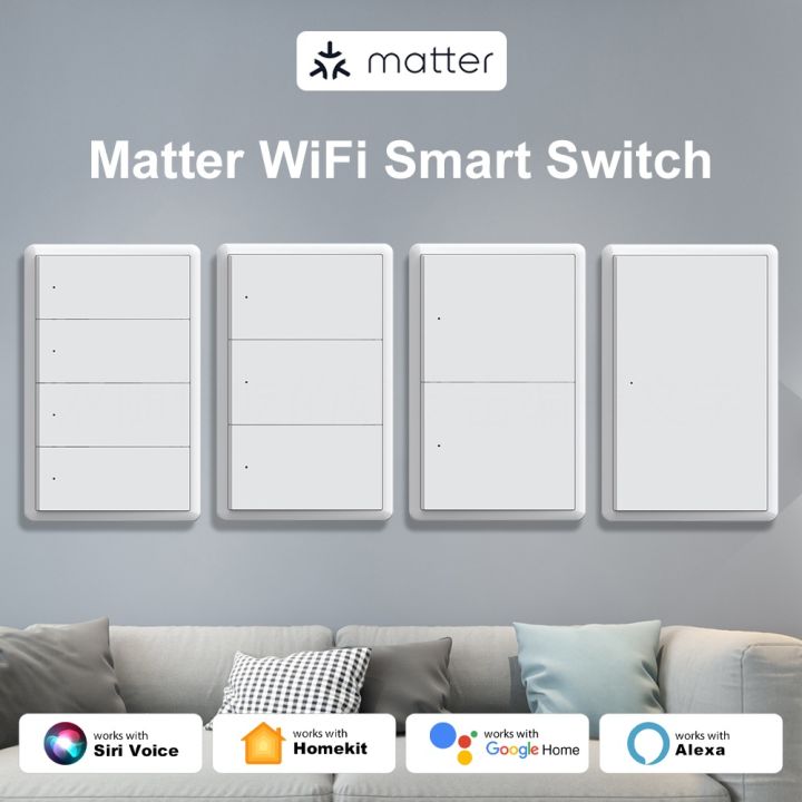 Manhot Matter WiFi Smart Wall Light Switch 1 2 3 4 Gangs with Neutral Wire Push  Physical Light Switches work with Homekit App lightify