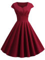 Pink Summer Dress Women V Neck Vintage Robe Elegant Retro Pin up Party Office Midi Dresses.