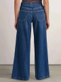 "Women’s Deep Blue Wide Leg Jeans - Stylish Denim Trousers for Comfort and Versatility. 