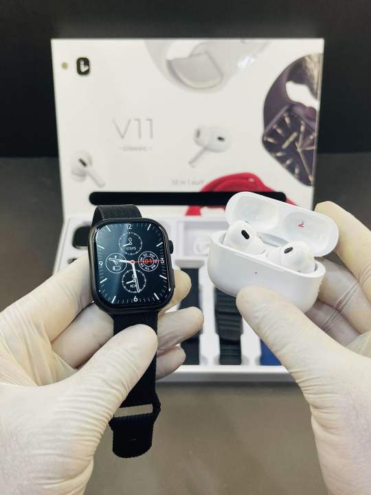 V11 Smart Watch With Airbuds 3rd Generation and 7 straps "Discover seamless connectivity with the V11 Smart Watch and Airbuds—where