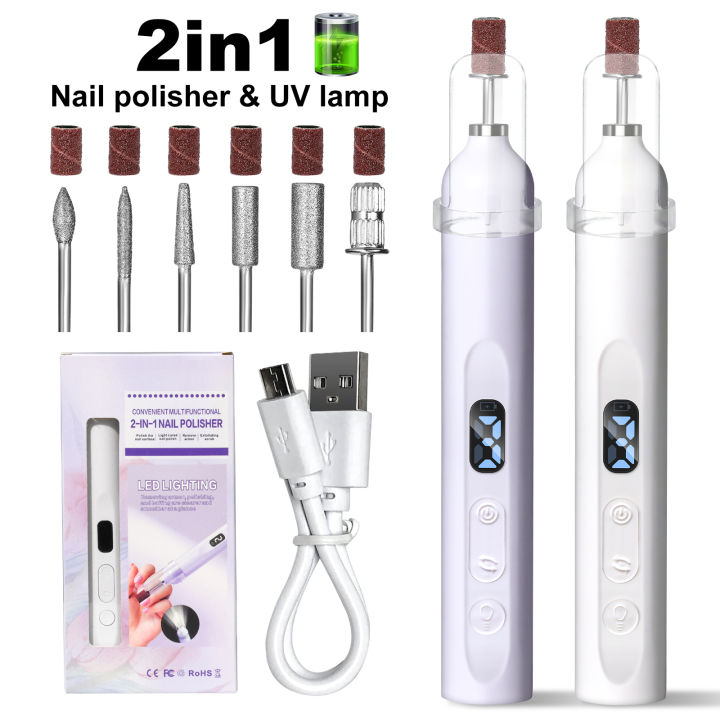 2 in 1 Electric Nail File Pen Rechargeable Nail Drill with UV LED Nail ...