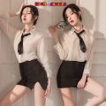 [Super fast delivery!] Noon choices Japanese students cosplay set of 2 pieces school uniform skirt short white shirt short skirt black M-XXL S-343 wholesale price. 