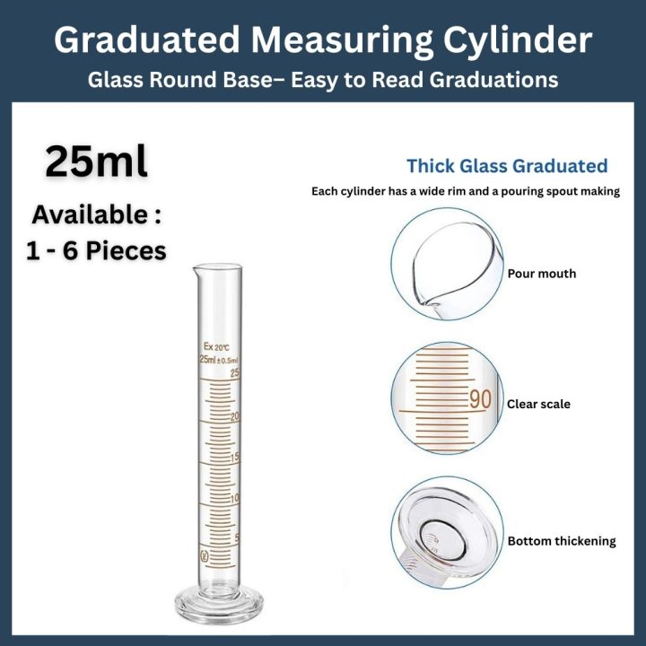 25ml Glass Measuring Cylinder Graduated ( 1 to 6 Pcs ) | Borosilicate 3.3 Heat & Chemical Resistant Glassware | Precise Liquid Measurement Tool for Kitchen, Educational Learning, DIY Projects, Home Experiments, Industrial & Household Use