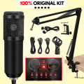 【Large PCB】 BM800 Condenser Microphone KIT with V8 SoundCard for Studio Recording ~ Home Studio Setup for PodCasting, Live Streaming, Gaming, Singing, ASMR with Mic Suspension Adjustable Scissor Arm, XLR Cable, Shock Mount & Pop Filter ~ FunBug. 