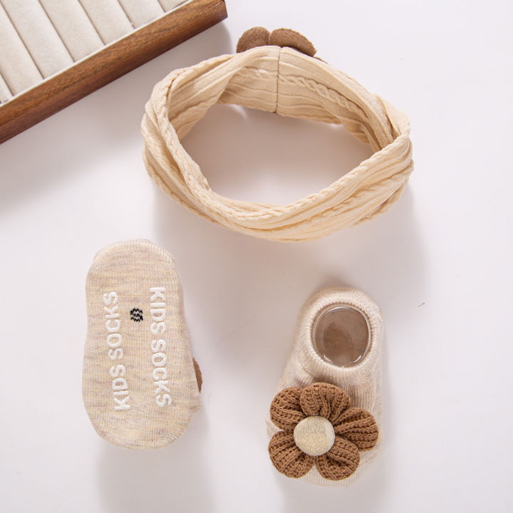 2Pcs/Set%20Ins%20Waffle%20Blossom%20Flower%20Nylon%20Headbands%20Non-Slip%20Short%20Cotton%200-12M%20Socks%20Stockings%20Elastic%20Hair%20Bands%20Headwear%20-%20Image%203