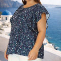 Women's plus Size Floral Print Ruffled round Neck Short Sleeve Shirt Elegant Ruffle Sleeve Top Summer Fashion Casual Blouse.