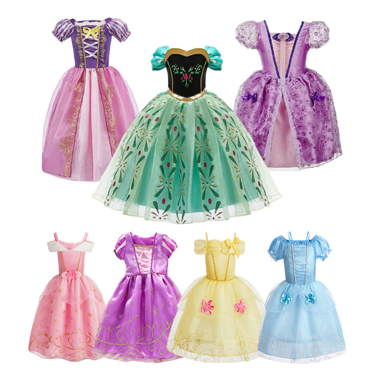 Children Princess Fancy Costume Girls New Rapunzel Anna Dress Kids Christmas Cosplay Belle Aurora Sofia Birthday Party Clothes