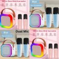 (Duel Mic) K12 Professional wireless microphone RGB Colorful Light Singing Karaoke Speaker Bluetooth-Compatible 5.3 Support 3.5mm Earphone Any One Colour.