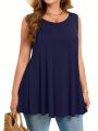 Plus Size Simple Solid Tank Top Casual Crew Neck Sleeveless Tank Top For Summer Women's Plus Size Clothing. 