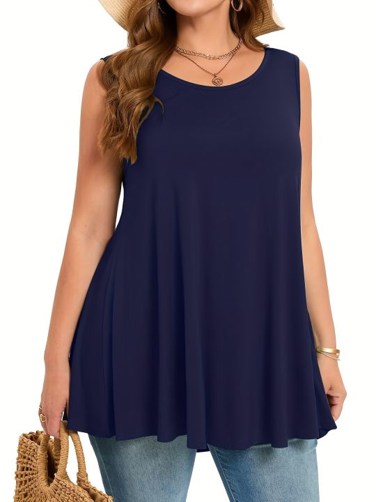 Plus%20Size%20Simple%20Solid%20Tank%20Top%20Casual%20Crew%20Neck%20Sleeveless%20Tank%20Top%20For%20Summer%20Women's%20Plus%20Size%20Clothing%20-%20Image%202