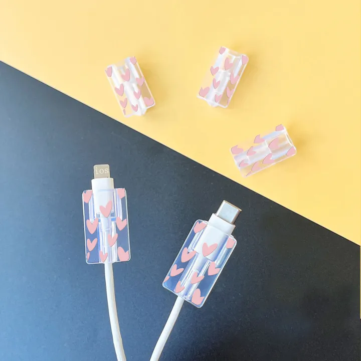 5pcs%20Soft%20Silicone%20Charger%20Cable%20Winder%20Fast%20Charging%20Cable%20Protector%20Sleeve%20for%20%20IPhone%20Data%20Cord%20pink%20love%20Case%20Clip%20-%20Image%203