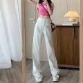 Fashion Artistic Lightweight Women Trendy Wide-legged Pants Simple Style Solid High-Waist Design Suitable Casual White Trousers. 