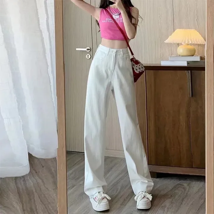 Fashion%20Artistic%20Lightweight%20Women%20Trendy%20Wide-legged%20Pants%20Simple%20Style%20Solid%20High-Waist%20Design%20Suitable%20Casual%20White%20Trousers%20-%20Image%204